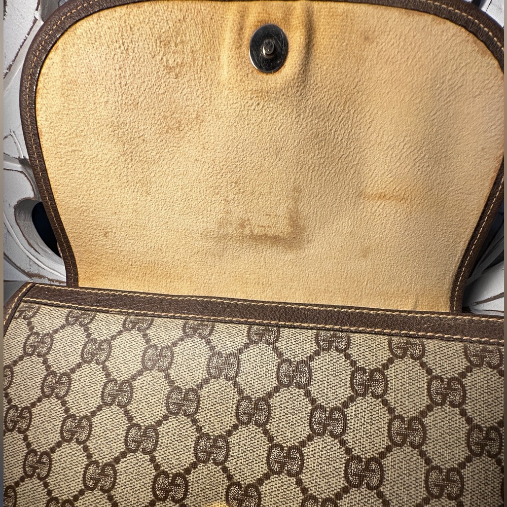 Gucci GG Supreme Web Stripe Clutch Wallet Crossbody Brown Vintage - Picture 10 of 15